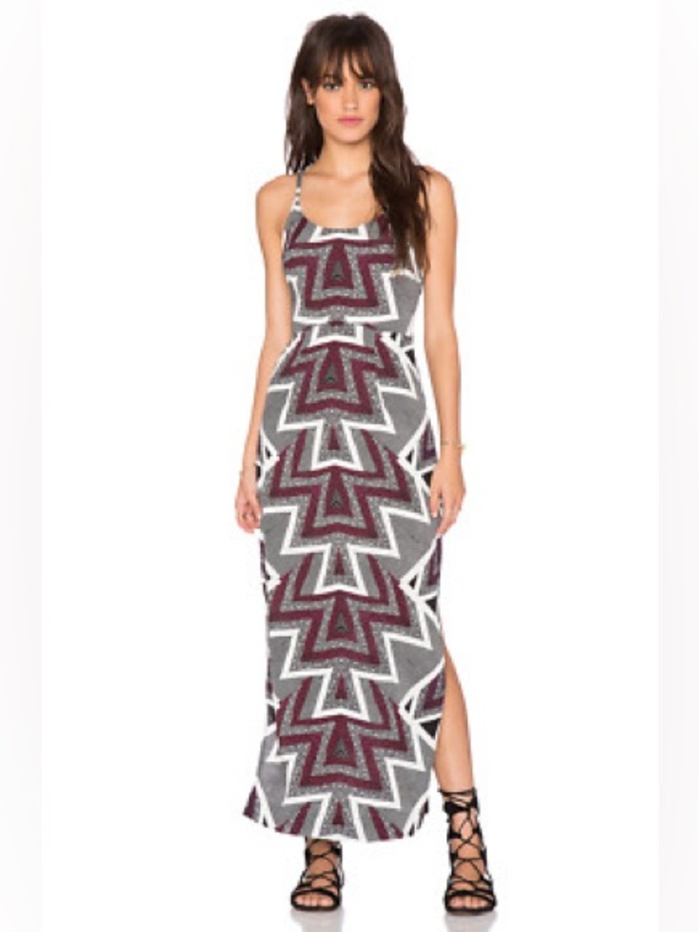 Free People Burgundy and Black Geometric Maxi Dress
